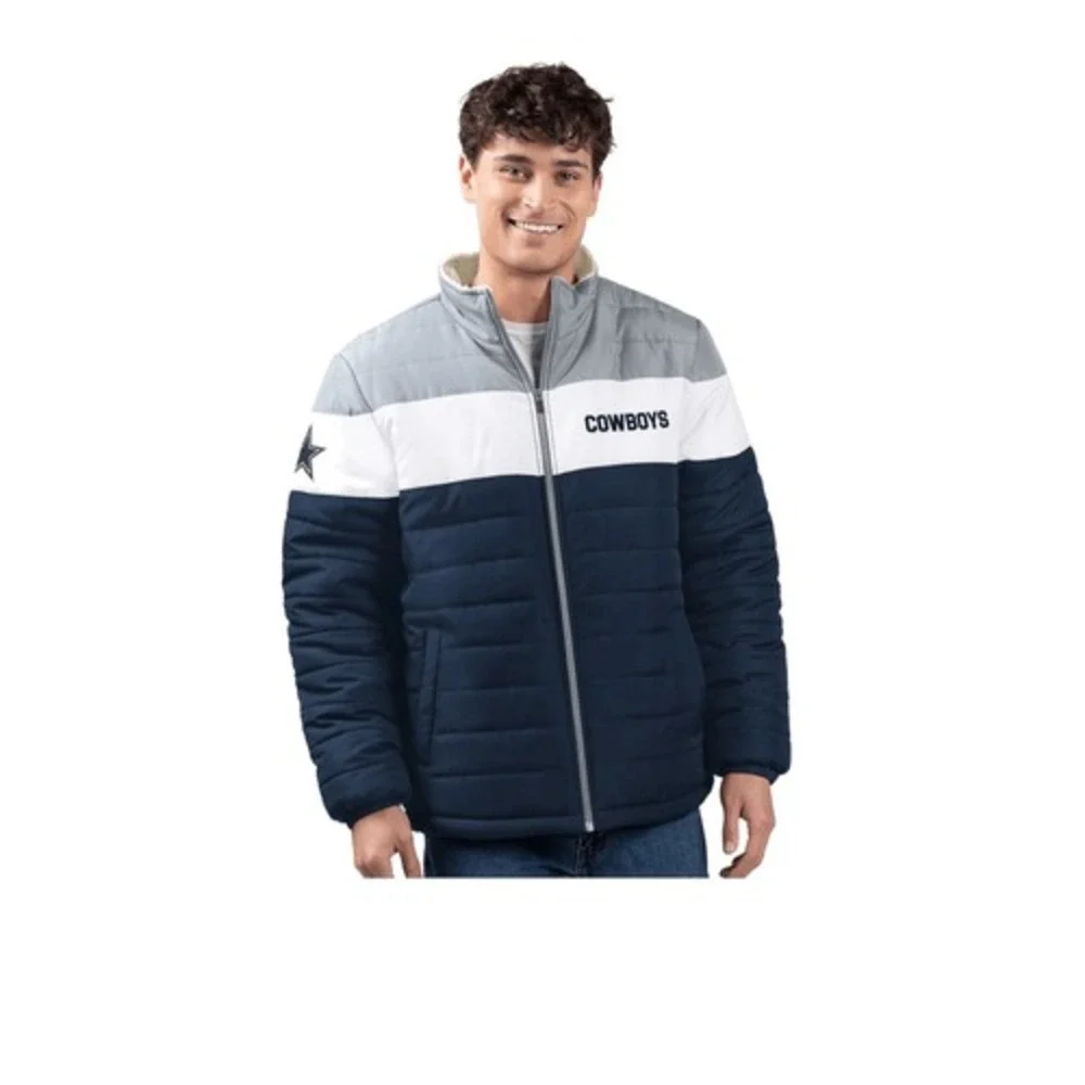 NFL‎ Dallas Cowboys Mens XXL Sherpa Lined Puffer Jacket Full Zip Blue Grey